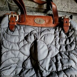Fossil Quilted Gray and Brown Tote Bag